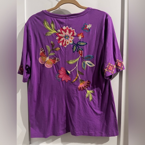 Johnny Was GRACEY TRAPUNTO V‑NECK T‑SHIRT SZ L New with Tags 100% cotton - Picture 3 of 6